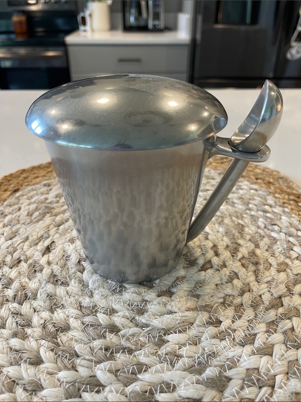 Vintage Lunares Home Ice Cream Pint Aluminum Container With Spoon